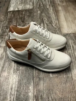 Clarks Women's White Leather Sneakers with Gold Zip and Brown Accents Size 8.5 thumbnail 14