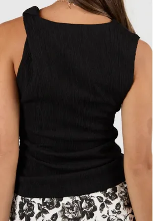 Pink Lily Bare Necessity Black Twisted Shoulder Textured Knit Tank thumbnail 4