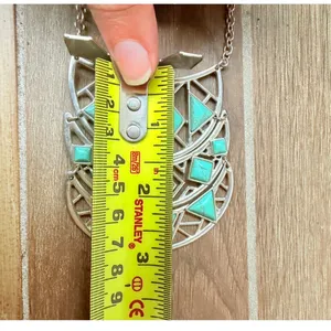 Silver Tone Faux Turquoise Articulated Bib Necklace Geometric Western Festival thumbnail 6