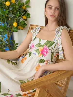 NWT Blu Pepper Off White Floral Tie Strap Empire Waist Midi Dress – Large thumbnail 1