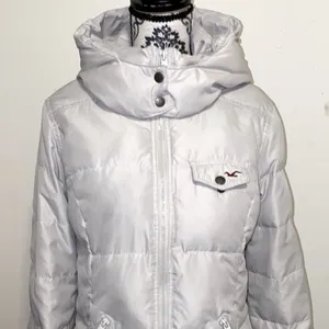 Hollister Down & Feather Fill Puffer Hooded Jacket Size Large thumbnail 3