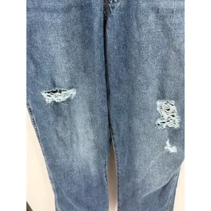 GAP Denim Slouchy Overalls Distressed Medium Wash Bib Jeans Size M Ankle Length thumbnail 6