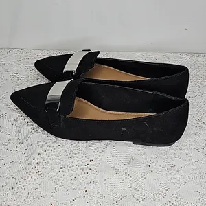 Asos Leonie suede point toe slip on black loafer ballet flats with silver 6 thumbnail 6