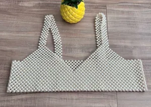 Elegant White Beaded Crop Top Size M thumbnail 5