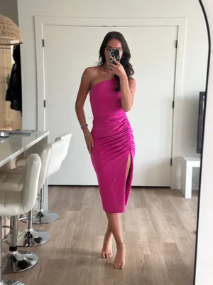 Katie May Ruched One Shoulder Dress Pink XS NWOT thumbnail 4