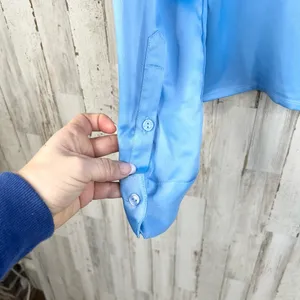 Something New Women's Long Sleeve Button-Up Satin Shirt Blue Size M Western thumbnail 9