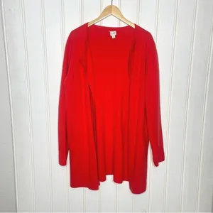 J. Crew Red Open Front Cotton Sweater Blazer Cardigan Pockets Size L 475 thumbnail 2
