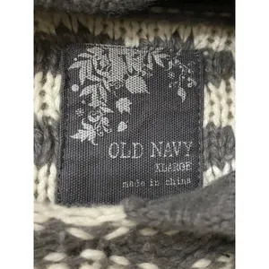 Old Navy L/XL Gray & White Knit Hoodie Sweater With Ribbed Hem & Kangaroo Pocket thumbnail 3