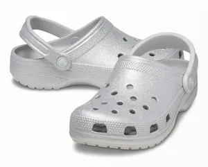 Crocs Classic Silver Glitter Clogs Slip On Rubber thumbnail 1