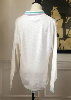 Vintage Embroidered Patchwork Cotton Sweater M White Size M thumbnail 6