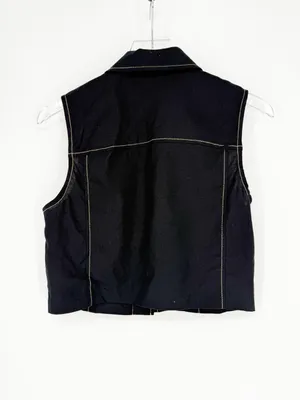 NWT ZARA Linen Blend‎ Button Down Sleeveless Top Women's S Black Quiet Luxury thumbnail 2