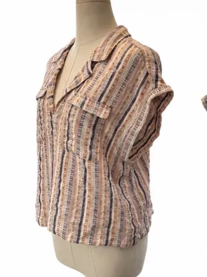 By Anthropologie Striped Textured Short Sleeve Blouse Size M thumbnail 2
