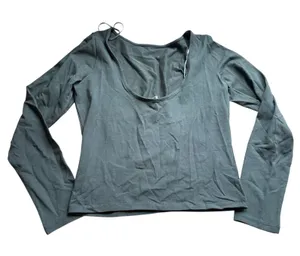 Madewell Large Olive Green Long Sleeve Scoopback Tee Cotton Modal Balletcore thumbnail 1