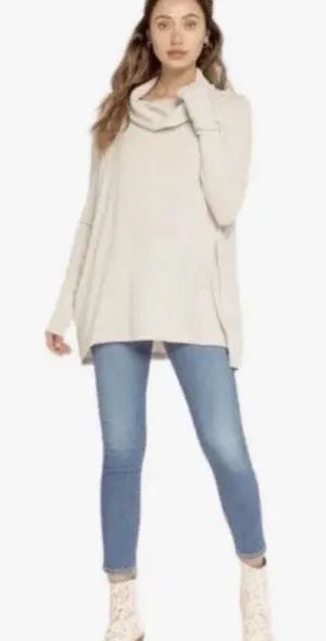Free People Large Thermal Top Juicy Cowl Neck Split Back Long Sleeve Stone Cold thumbnail 1