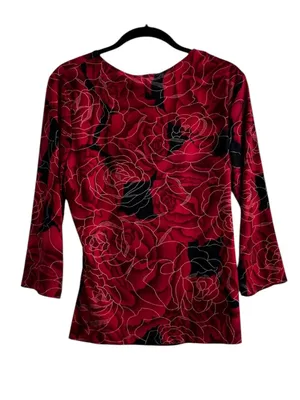 Vintage AGB California Blouse Red Gold Metallic Floral Whimsigoth Fairy Grunge thumbnail 7