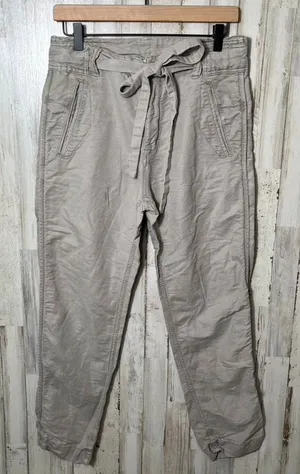 Free People Cream Tan Khaki Linen Blend Tapered Pants Tie Belt Womens Size‎ 4 thumbnail 1