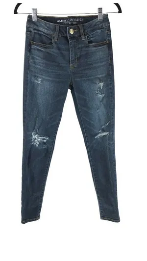 American Eagle Jeans Hi-Rise Jegging Distressed Dark Wash Skinny Super Stretch 4 thumbnail 1