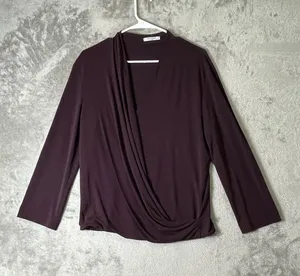 MM.LaFleur Draped Crossover Surplice Long Sleeve Workwear Blouse Plum Size Large thumbnail 1
