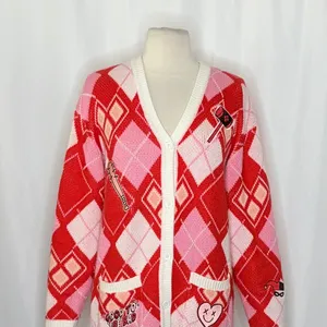 HARLEY QUINN Argyle Cardigan Sweater DC Comics Harlequin Batman Joker Small thumbnail 3