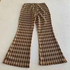 Stitch & Pine Brown Plaid Flare Pants Women’s Small Retro Stretch thumbnail 2