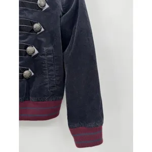 Free People Jacket Womens XS Black Red Atlas Corduroy Cord Bomber Coat Steampunk thumbnail 6