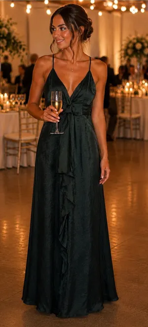 Gina Tricot Forest Green Satin Maxi Dress - Size 38 (EUC) thumbnail 1