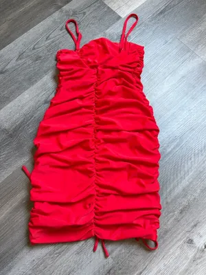 Tiger Mist Red Ruched Bodycon Mini Dress Small Going Out thumbnail 5