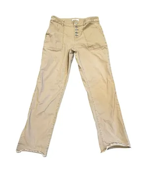 LOFT Beige Ankle Cropped Button-Front Pants thumbnail 1