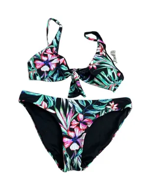TiniBikini Floral Print Bikini - Black and Pink thumbnail 1