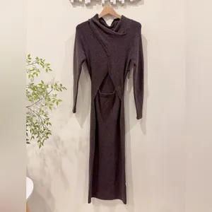 ASTR Spencer Dark Mushroom Cutout Mock Neck Knit Midi Sweater Dress Small NWT thumbnail 6
