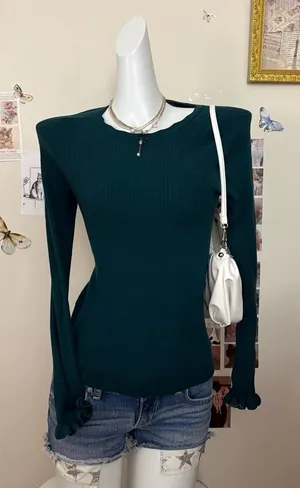Ann Taylor Green Ribbed Long Sleeve Sweater Top Medium thumbnail 1