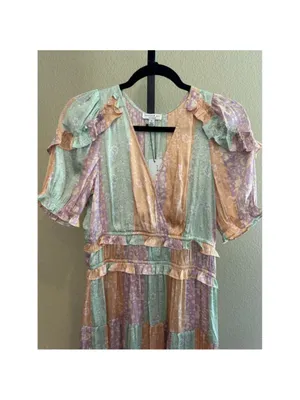 Size S Anthropologie Current Air Color Block Floral Midi Dress thumbnail 7
