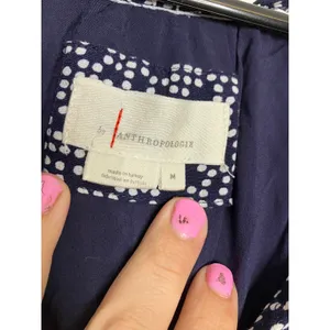 Anthropologie Mini Dress Womens M Navy Polka Dot Excellent‎ V-Neck Tiered Ruffle thumbnail 3