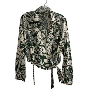 Stile Collection Women's Floral Wrap Blouse Green‎ V-Neck Long Sleeve S thumbnail 2