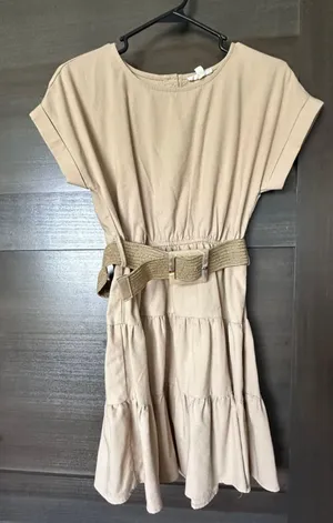 Tan t-shirt belted mini dress thumbnail 3