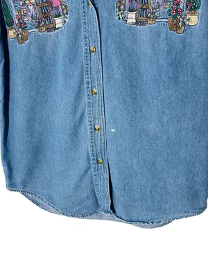 VINTAGE BOBBIE BROOKS Garden Embroidered Denim Shirt thumbnail 5