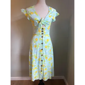 Beach Bunny Lemon Tie Midi Dress Blue Yellow S boho whimsi daintycottage fairy thumbnail 2