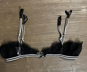 Victoria's Secret Black Lace Garter Belt with White-Trim Elastic thumbnail 1