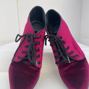 Velvet Lace-Up High Heel Booties in Burgundy thumbnail 4