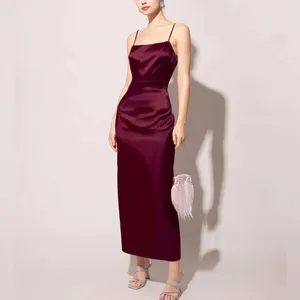 Rihoas The Red Back Slit Satin Sling Maxi Dress thumbnail 2