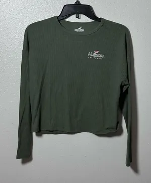 Hollister Women Green Ribbed Long Sleeve‎ Top Size Small thumbnail 1