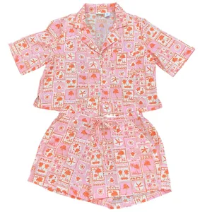 Sigrid‎ Olsen Sleepwear Pajamas Set Small Pink Orange Beach Shorts Collar Button thumbnail 1