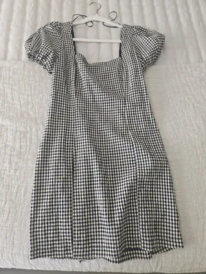 Lush Black & White Gingham Puff Sleeve Mini Dress – Size Small thumbnail 1