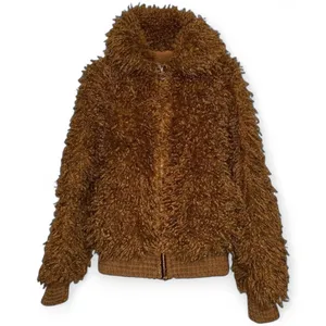 Wild Fable Teddy Faux Fur Jacket Brown Bomber Full Zip Warm Cozy‎ thumbnail 3