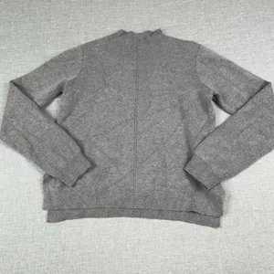 Carolyn Taylor Sweater Womens L Gray Viscose Blend Mock Neck Ruffle Tight-Knit thumbnail 2