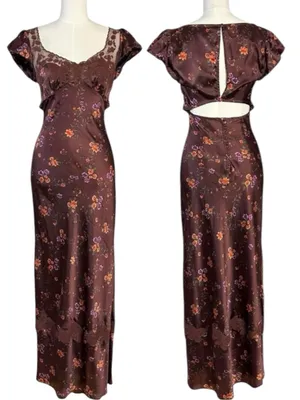 Free People Dainty Lace Retro 90s Butterfly Babe Maxi Dress in Brown Combo XL thumbnail 7