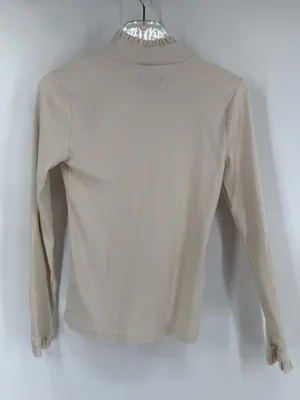 J Crew Ribbed Ruffle Mockneck Long Sleeve Top T-shirt Size XS Cream thumbnail 2