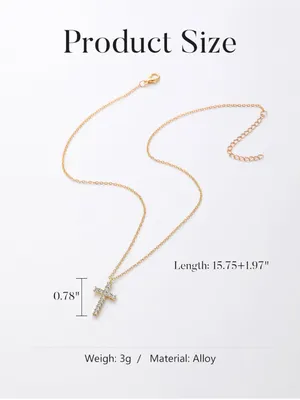 Gold Alloy Crystal Cross Pendant Necklace Cable Chain Lobster Clasp 15.75" Adj thumbnail 6