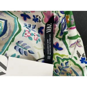 Zara Blouse XXL Paisley Floral Button Front Long Sleeve Shirt Green Pink NWT thumbnail 6