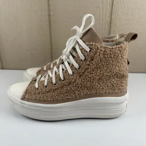 Converse Chuck Taylor All Star Platform Sherpa Sneakers Womens Sz 8.5 Beige Tan thumbnail 3